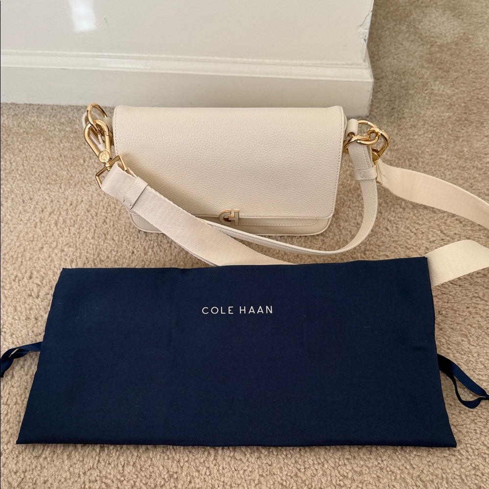 NWOT Cole Haan White Shoulder Bag with Gold Accents